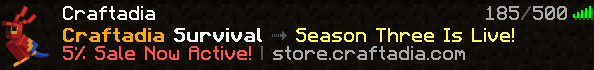 The Craftadia row in the Minecraft server list